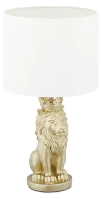 Obrázok produktu pre Stolná lampa Relaxdays Löwe, stolná lampa s látkovým tienidlom, E27, honosná nočná lampa, V x H: 47,5 x 25 cm, biela/zlatá