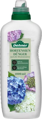 Produktbild von Dehner Hortensien- und Rhododendrondünger, hochwertiger Flüssigdünger, Dünger für Laubgehölze, organischer NPK-Dünger, mit Spurennährstoffen, 1 l, für ca. 150 l