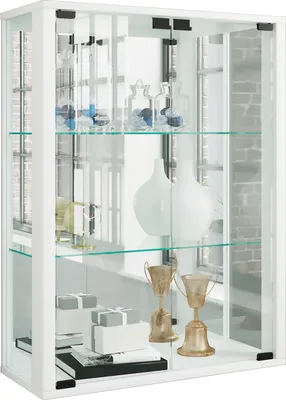 Image de Udina vitrine accroché au mur avec miroir 2 portes en verre Incl. lumières LED blanc.
