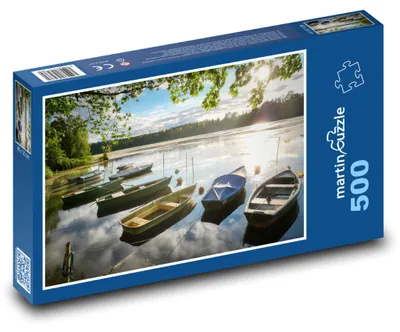 Produktbild von Puzzle 500 See bei Sonnenuntergang mit Booten - martinpuzzle
