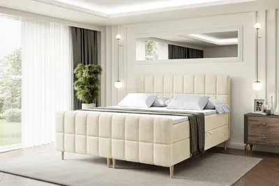 Produktbild von ALTDECOR Boxspringbett mit Holz Füßen, Matratze und Lattenrost, Topper, Fußteil, Polsterbett mit Bettkasten, Bett mit Stauraum H4-Matratze, Doppelbett - MIAMI-FD-Z - 160x200 - Beige Casablanca