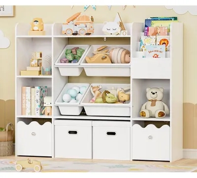 Immagine prodotto di Scaffale portaoggetti per cameretta dei bambini con 4 contenitori, dimensioni 122 x 30 x 100 cm, colore bianco