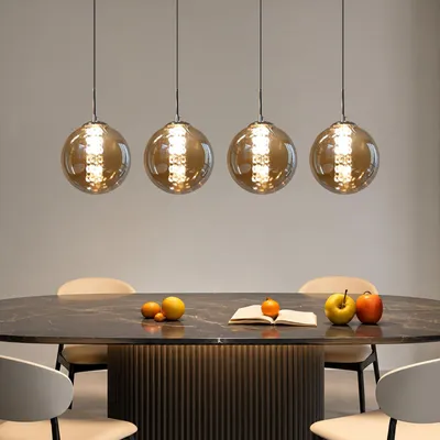 Immagine prodotto di ZMH lampada a sospensione tavolo da pranzo 4 fiamme ambra lampada a sospensione altezza regolabile lampadario lampada a sospensione in vetro per soggiorno camera da letto cucina corridoio