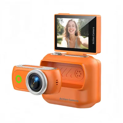 Image de Caméra d'action ZELURXX 360° avec Wi-Fi, zoom 16x, écran orientable, support magnétique pour la poitrine, pour les activités de plein air, le vélo, les vlogs, cadeau, orange