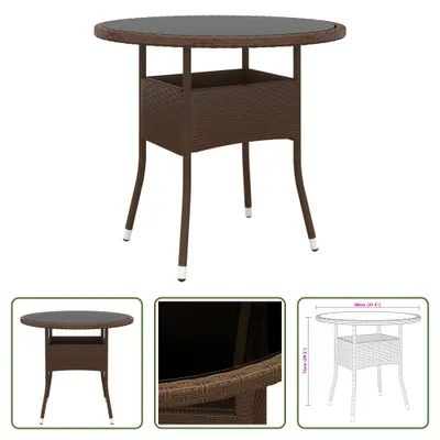 Image de The Living Store Table de jardin Ø80x75 cm verre trempé et poly rotin brun