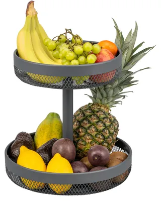 Produktbild von eluno Obstetagere, Brotkorb rund 2-stöckig, Obstschale, Obstkorb, Ø 25 cm und 30 cm aus grauem Metall