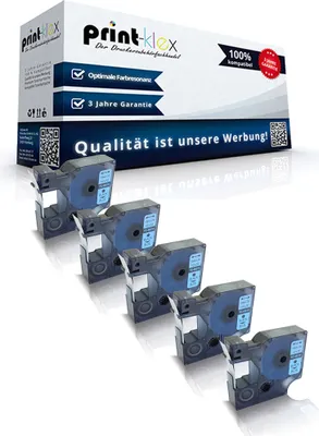 Produktbild von 5x Kompatible Schriftbänder für Dymo D1 45016 Labelmanager 280 Labelmanager 300 Labelmanager 350 Labelmanager 350 D S0720540 12mmx7m Kassetten Patronen - Office Line Serie