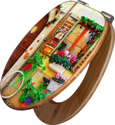 Produktbild von banjado Design WC Sitz Bambus Absenkautomatik - Grünes Fahrrad - Toilettendeckel mit Absenkautomatik Holz/hochwertiger Bambus Klodeckel/WC-Sitz für alle gängigen Toiletten [TDB2 11107]