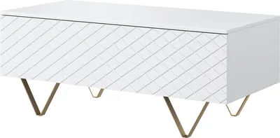 Produktbild von Scalia 120 2K Couchtisch mit Stauraum – Mattweiß und goldene Beine | 120x48x55 cm