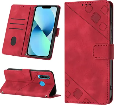 Produktbild von Hülle für Huawei P30 Lite Prägung Flip Leder Brieftasche Schutzhülle mit Ständer Rot