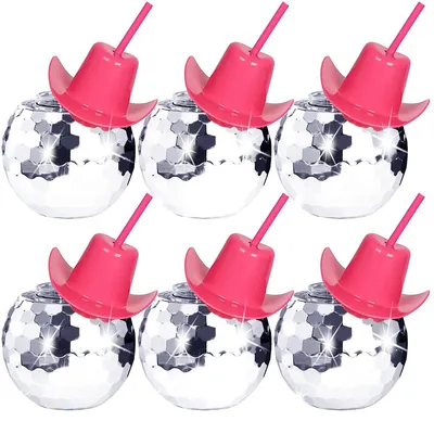 Produktbild von 6 Stück Disco Ball Becher 20oz mit Deckel und Strohhalm, Party Cocktailbecher für Festival und Party