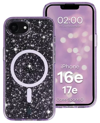 Produktbild von Glitzer Hülle mit Magnetring für iPhone 17e / 16e, Bizon Case SparklO, Transparent-Violet mit Glitzer