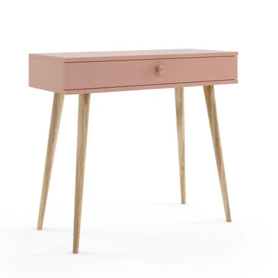 Produktbild von Konsolentisch 90 cm Altrosa mit Schublade Holzbeine Boho Skandi Flurtisch modern