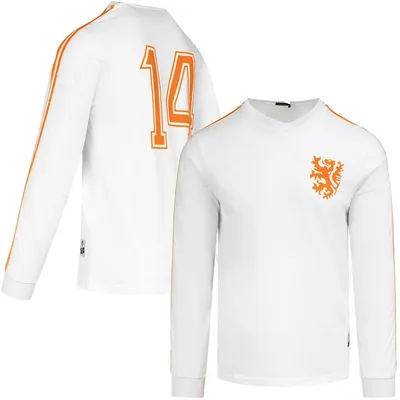 Produktbild von Cruyff - Holland Retro Auswärtstrikot WM 1974 + Nummer 14 (Langarm) - Weiß - S