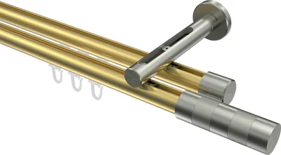 Produktbild von Interdeco Innenlaufstange / Gardinenstange mit Innenlauf Messing-Optik / Edelstahl-Optik, Typ Siteno Mavell (Zylinder Bicolor), 20 mm Ø 2-läufig, 100 cm