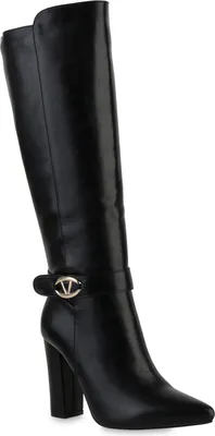 Produktbild von VAN HILL Damen Leicht Gefütterte Klassische Stiefel Spitze Schnallen Schuhe 841797, Farbe: Schwarz, Größe: 36