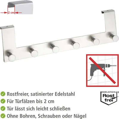 Image de WENKO Porte Porte-manteaux acier inoxydable CELANO Crochet Porte-serviettes Accrocher la barre Salle de bain