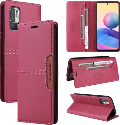 Produktbild von Handyhülle für Xiaomi Poco M3 Pro/Redmi Note 10 5G Hülle, Leder Flip Wallet Kartenfach Stand Schutzhülle Rot