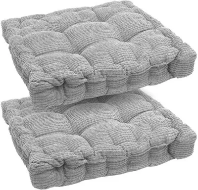 Produktbild von Unyqoos® 2er-Set Sitzkissen 40×40×8 cm – hellgrau, Maisflaum-Bezug, PP-Baumwolle-Füllung, waschbar 30°C, für Innen & Außen