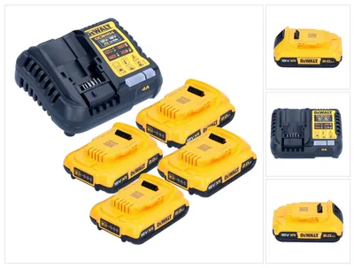 Zdjęcie produktu dla Zestaw startowy akumulatorów DeWalt DCB 1104 D4 12 V / 18 V 4x akumulator 2,0 Ah + ładowarka DCB 1104