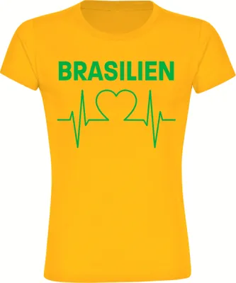 Produktbild von multifanshop Damen T-Shirt - Brasilien - Herzschlag, gelb, Größe S