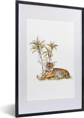Produktbild von MuchoWow® MuchoWow® Gerahmtes Poster Tiger - Baum - Bild 40x60 cm - Poster mit zchwarzem Bilderrahmen - Poster in Rahmen