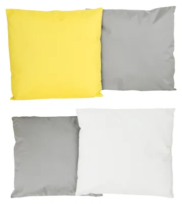 Produktbild von 4x JACK 2-farbiges Wende Outdoor Lounge Kissen 45x45cm Dekokissen inkl. Füllung Wasserfest Sitzkissen Garten Stuhl Lotus Effekt, Farbe:2x Elfenbein-Grau + 2x Grau-Gelb