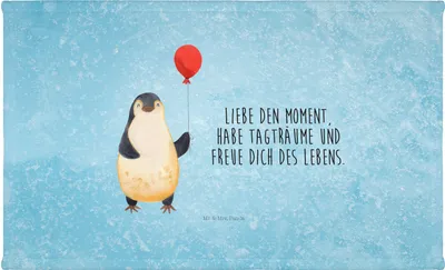 Produktbild von Mr. & Mrs. Panda Handtuch Pinguin Luftballon - Eisblau - Geschenk, kleines, 50x100, frottee, Motivation, Liebe, Geschenkidee, Glück, Flauschtuch