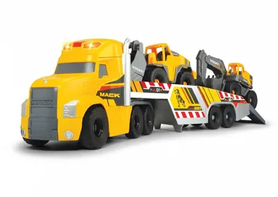 Immagine prodotto di Dickie Toys Großer Mack Truck mit 2 Volvo Fahrzeugen, LKW, Kipplaster, Spielzeug Auto, 203729012