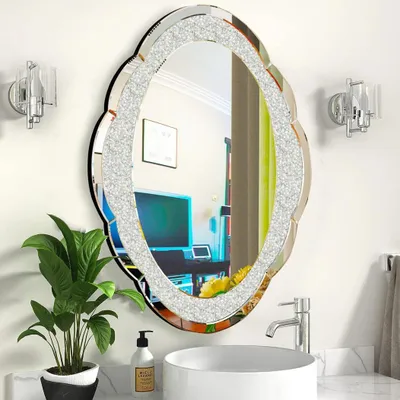 Produktbild von Vrygle Moderner Wandspiegel Unregelmäßig Spiegel, Dekorative Hängespiegel mit Metall Haken für Badezimmer Wohnzimmer Schlafzimmer 60×80cm