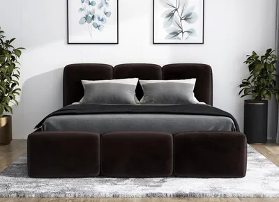Produktbild von Polsterbett STERN-OM 140x200 cm mit Bettkasten und Lattenrost. Farbe: Dunkelbraun.