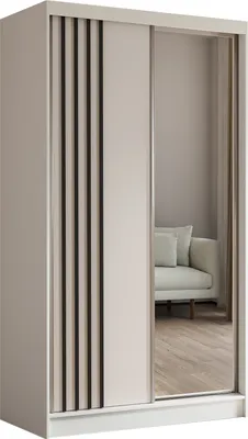 Produktbild von ALTDECOR Kleiderschrank mit Spiegel und Schiebetüren, kugelgelagerte Führungsschienen und Aluminium-Leisten - NALLA - 120 cm (Weiß + Weiß + Schwarz)
