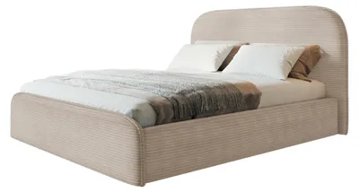 Image de Lit 160x200 - Lit Coffre de Rangement Moderne - Cadre en Métal - Tissu Poso de Haute Qualité - Collection Vienna - Beige