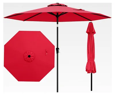 Produktbild von Sonnenschirm 270 cm, Gartenschirm mit Kurbel, beidseitig um 35° neigbar, Terrassenschirm mit 8 Rippen, Marktschirm für Garten, Balkon, Terrasse (Rot)