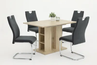 Produktbild von 5 tlg. Essgruppe Alina - Säulentisch Sanremo Hell  120-160x80cm - Schwingstuhl zweifarbig Anthrazit/Schwarz