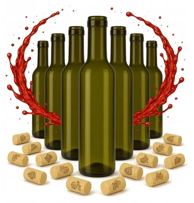 Productafbeelding van Set van 70 bruine glazen flessen van 375 ml, geschikt voor wijn, siroop, olie, azijn en alcohol