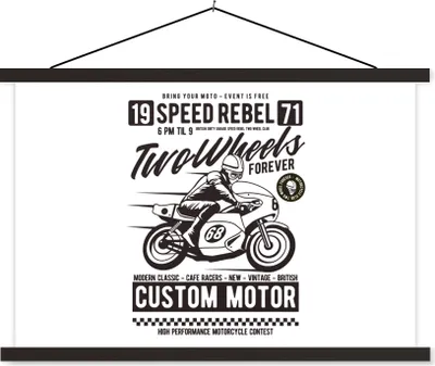 Produktbild von MuchoWow® Textilposter Motorrad - Mann - Helm - Vintage 90x60 cm mit schwarzem Rahmen - Aufhängungssatz