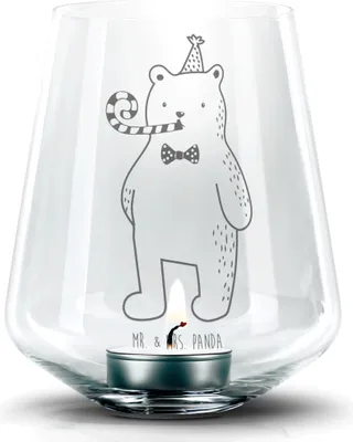 Produktbild von Mr. & Mrs. Panda Kerzenhalter Bär Geburtstag - Transparent - Geschenk, Kerzenglas, Glückwunsch, Windlicht Glas, Happy Birthday, Laterne, Teddy, gravur, Alles Gute