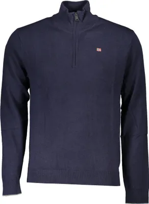 Produktbild von Blauer Herrenpullover mit Stickerei und halbem Reißverschluss