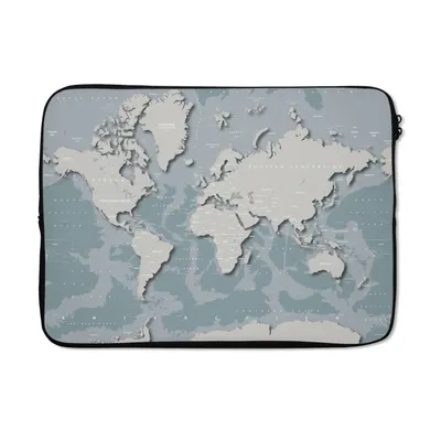 Produktbild von MuchoWow® Laptop Hülle 14 ZollWeltkarte - Blau - Grau - Kinder - Mädchen Laptoptasche - Laptoptasche - Stoßsicher - Schutzhaube