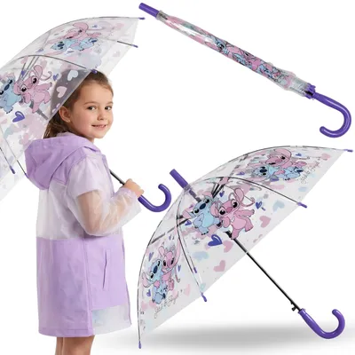 Produktbild von DISNEY Stitch Kinderregenschirm FÜR MÄDCHEN, transparenter FALTBARER AUTOMATISCHER Regenschirm