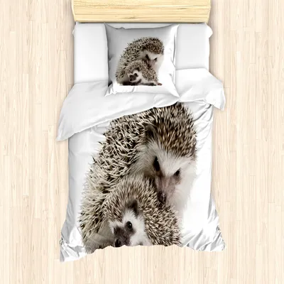 Produktbild von ABAKUHAUS Igel Mantele, Mutter Kinder Liebe, Milbensicher Allergiker geeignet mit Kissenbezügen, 135 cm x 200 cm - 80 x 80 cm, Brown Ivory