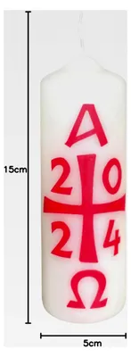 Produktbild von Osterkerze 15 x 5 cm mit Kreuz, Alpha-Omega, Elfenbein, Unparfümiert