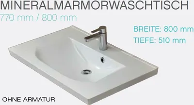 Produktbild von PELIPAL TRENTINO 770/800 Mineralmarmor Waschtisch / Weiß / 80 x 3,5 x 51 cm