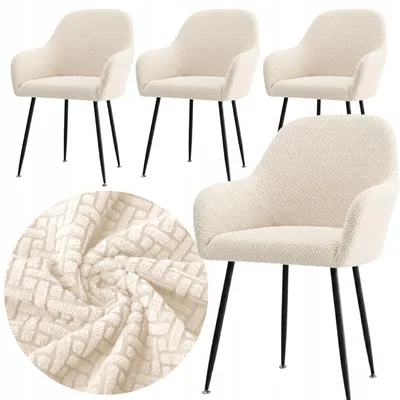 Produktbild von 4er Set Stuhlhusse - für Schalenstuhl mit Armlehne - Creme - Elastischer Jacquard Überzug