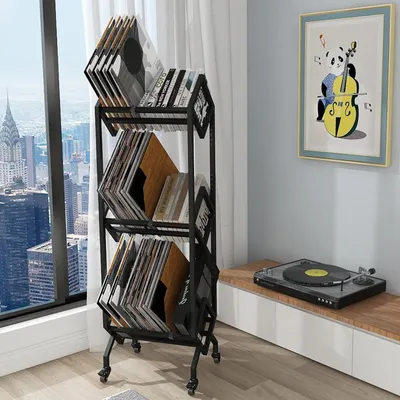 Image de Étagère de rangement pour vinyles sur roulettes - Rangement pour disques - Rangement pour LP - Rangement pour vinyles - Support pour disques - Capacité jusqu'à 150 LP