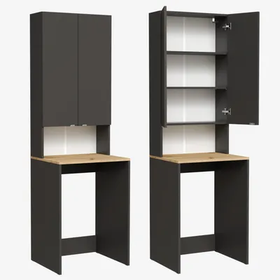 Produktbild von PLATAN ROOM Waschmaschinenschrank 210 cm hoch Badezimmerschrank mit 3 Regalen Überbauschrank für Waschmaschine und Wäschetrockner Anthazit Eiche Artis