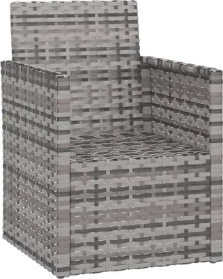 A single gray poly rattan garden chair with a cushion, shown from the front-left.