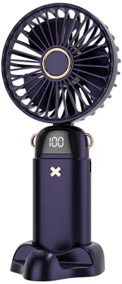 Immagine prodotto di Mini ventilatore da ufficio ricaricabile tramite USB, per uso interno ed esterno, ventilatore da ufficio pieghevole con display digitale