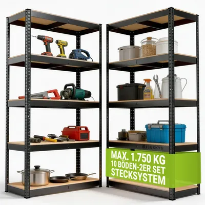 Produktbild von Juskys Lagerregal Basic 2er Set 180x90x40 cm - max. 1750 kg - Metall Regale Grau